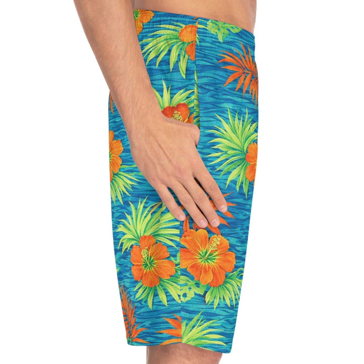 Boardshorts - All Over Hawaiian Print Board Shorts, Quick Dry Lightweight - Blue