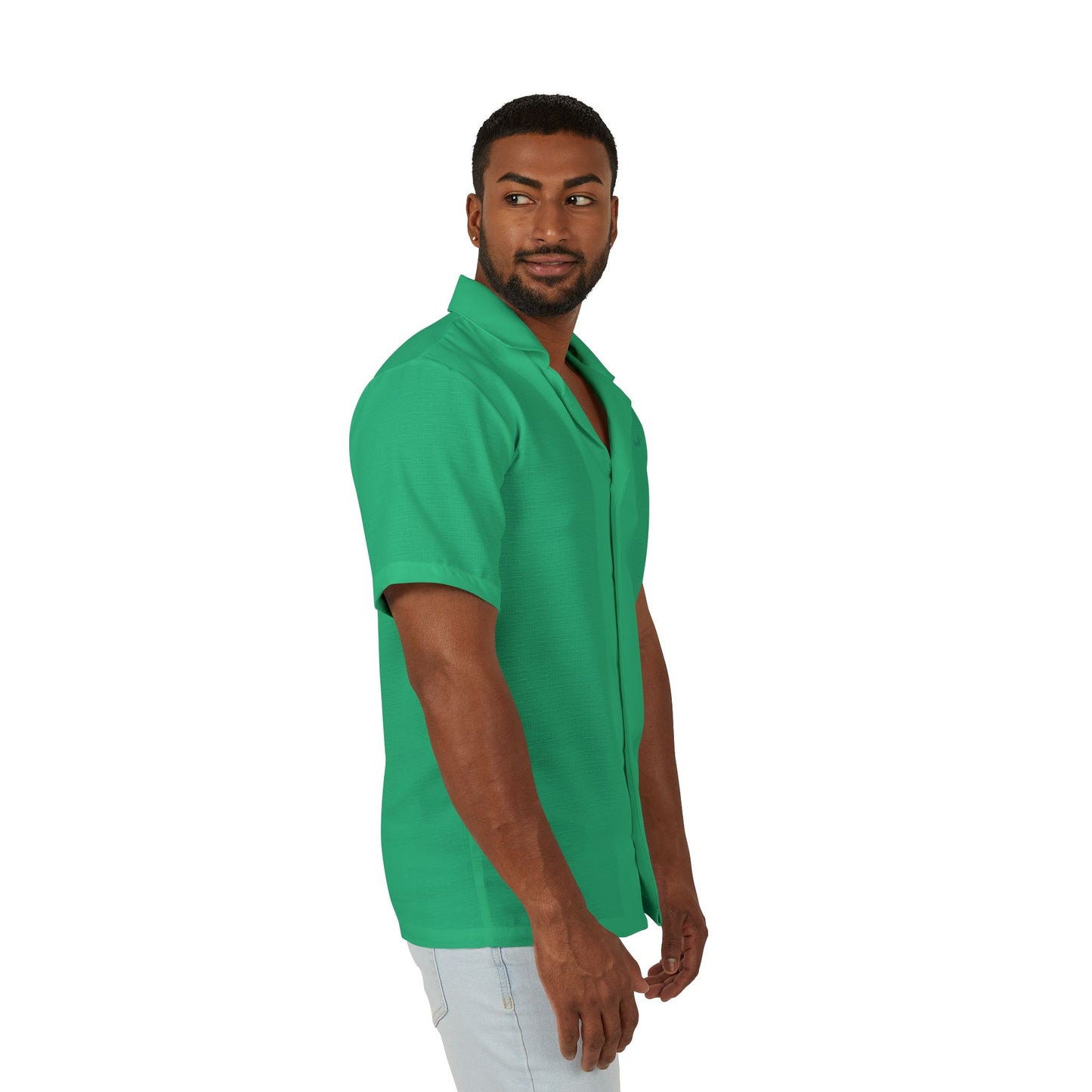 Men's Eco-Recycled Green Hawaiian Camp Shirt - Minimal, Soft, Lightweight