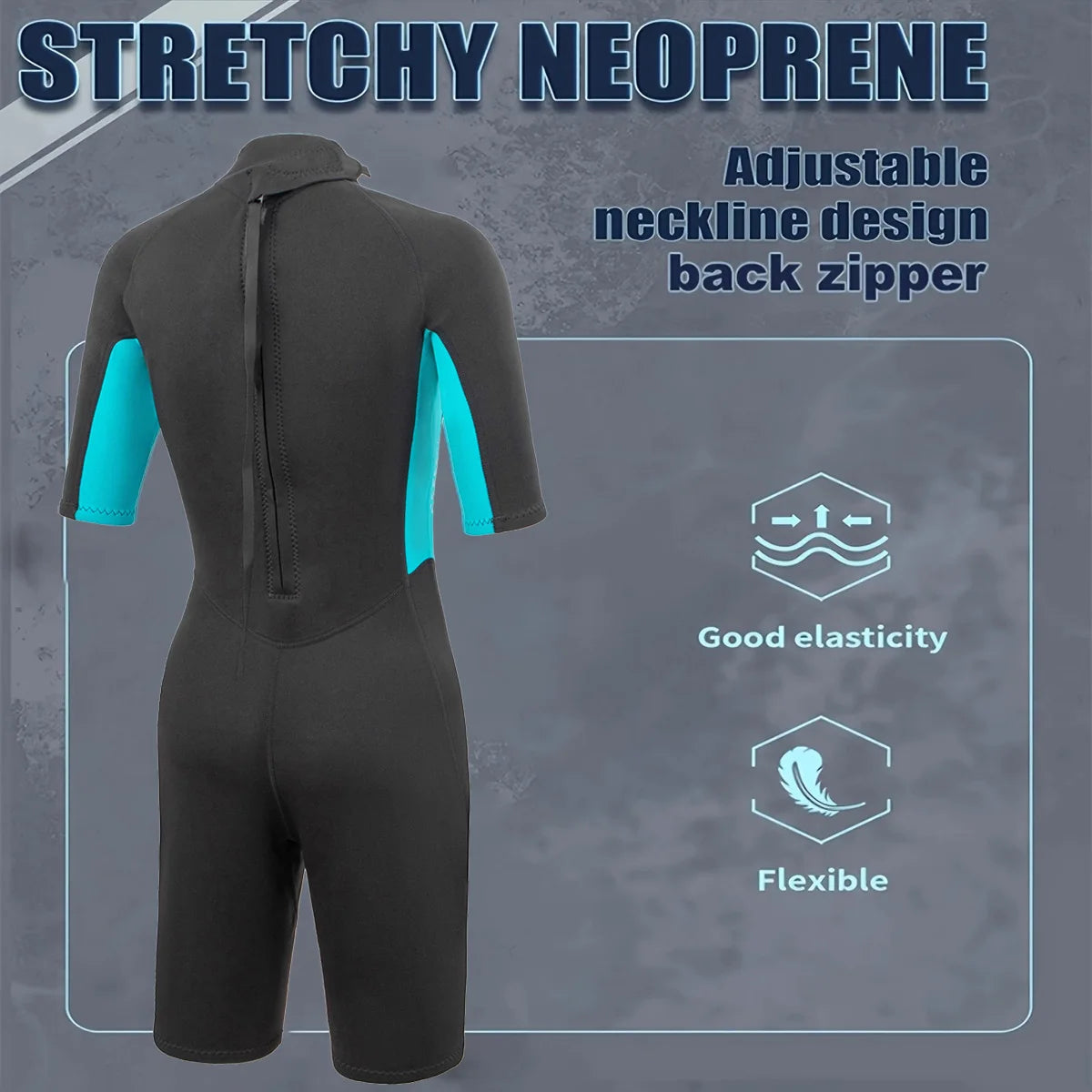 Women's Short Sleeve Wetsuit - 3mm Neoprene Spring Suit with Back Zipper