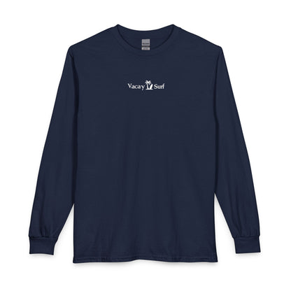 Vacay Surf Minimal Long Sleeve Tee - Casual 100% Cotton, Color Options