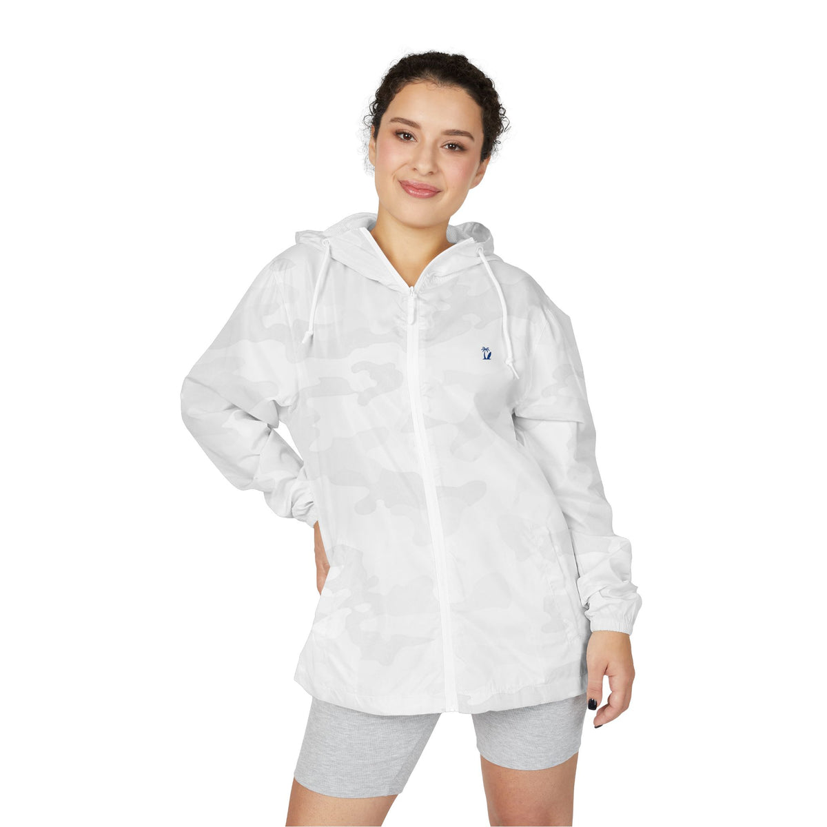 VS Windbreaker Jacket | Men/Women Hooded Zip-Up, White Camoflauge