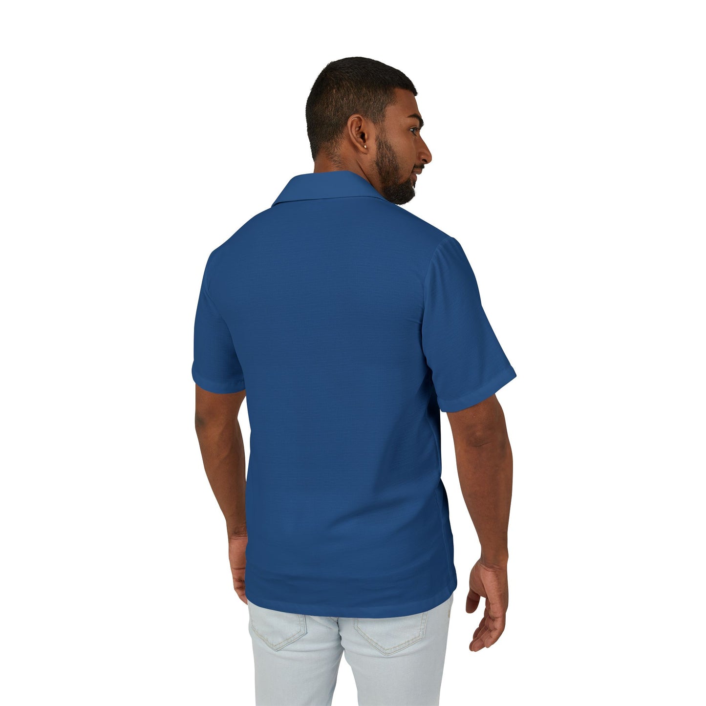 Men's Eco-Recycled Blue Hawaiian Camp Shirt - Minimal Soft Lightweight