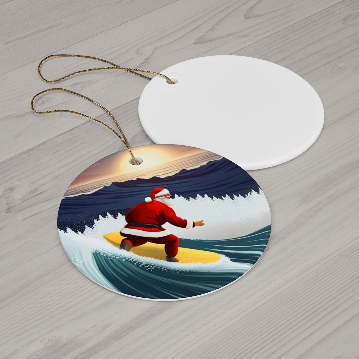 Surfing Santa Ceramic Christmas Holiday Ornament - Perfect Gift Ornament