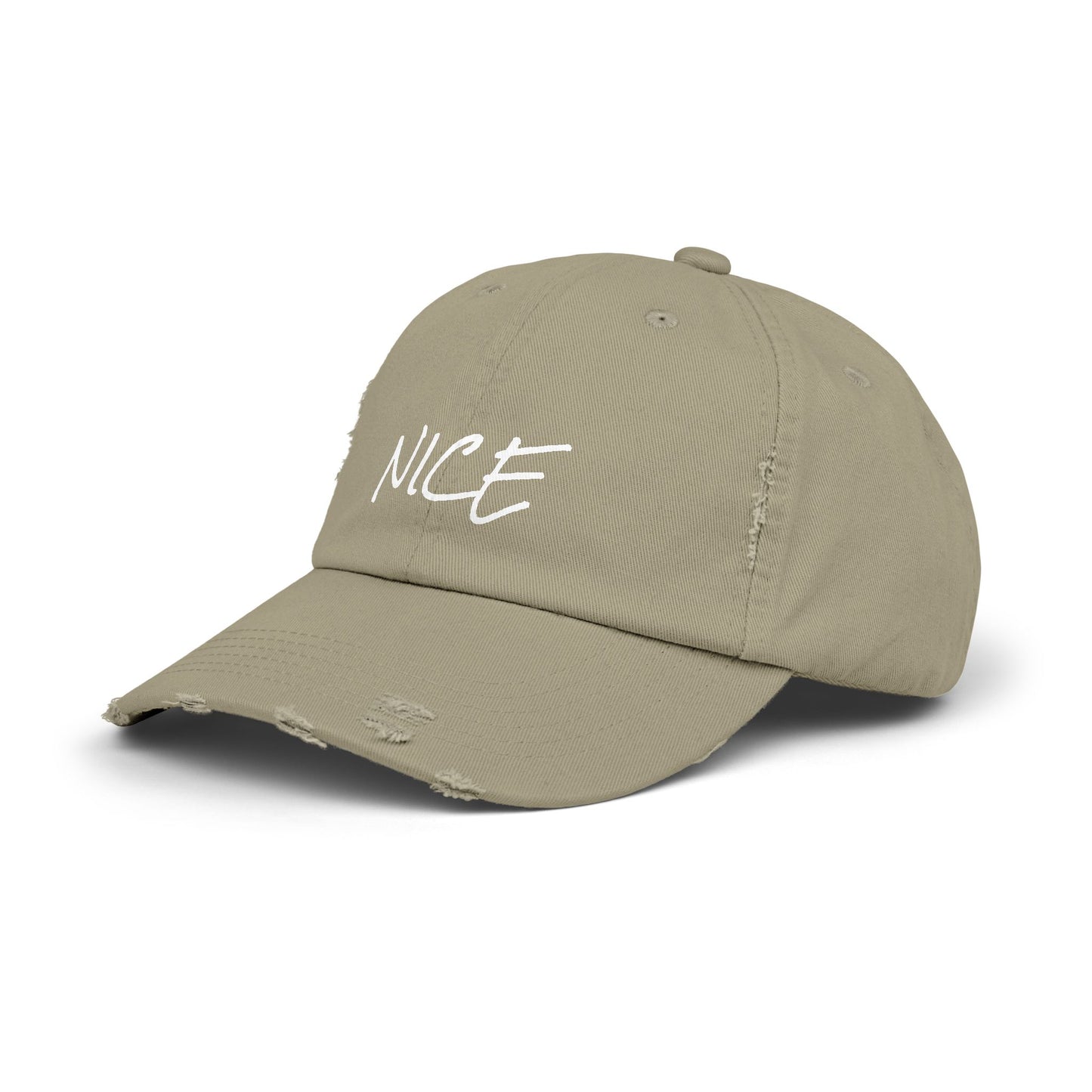 'Nice' Distressed Baseball Hat, Humorous Cap, 100% Cotton, Color Options
