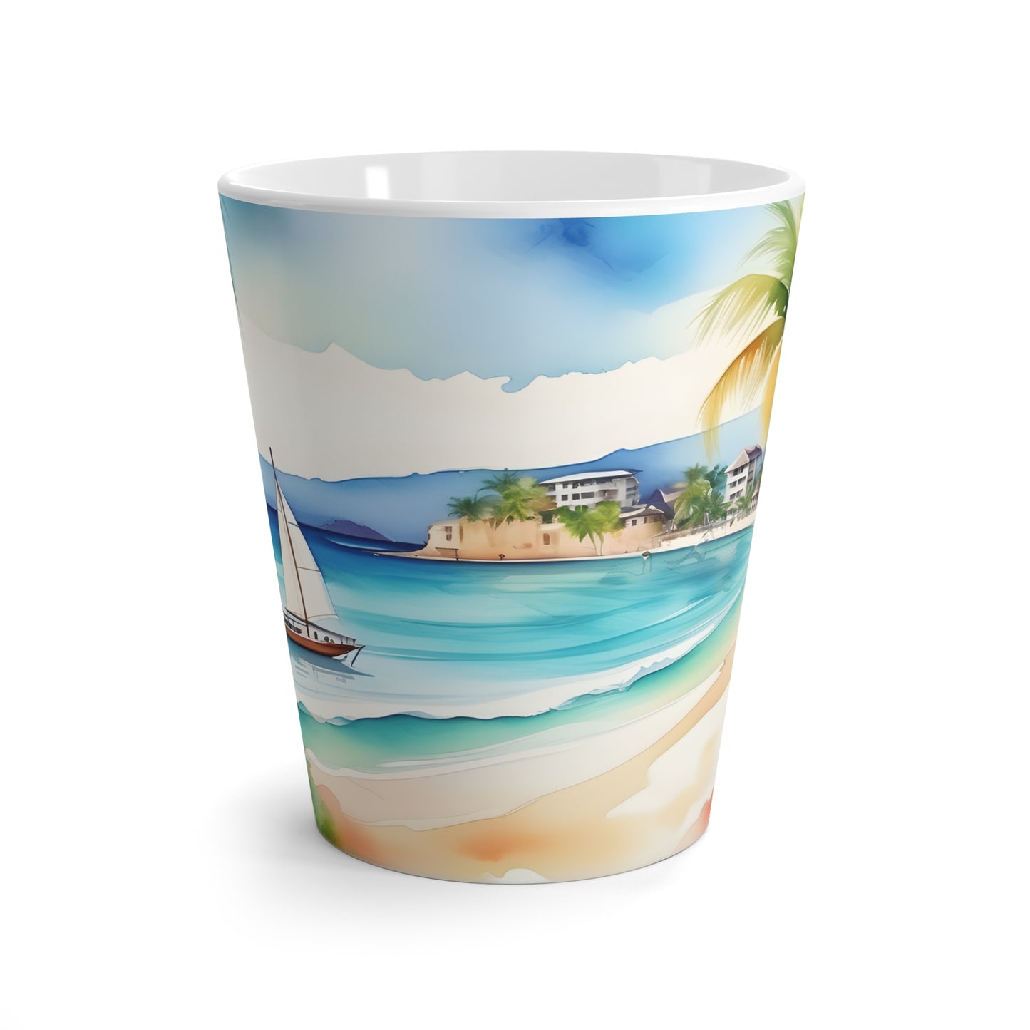 Latte Mug, Artistic Seascape Beach Design, Great for Morning Latte Coffee 12oz