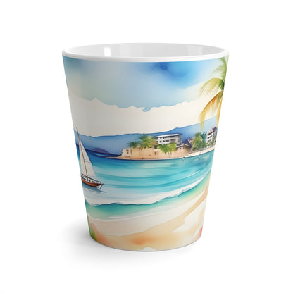 Latte Mug, Artistic Seascape Beach Design, Great for Morning Latte Coffee 12oz