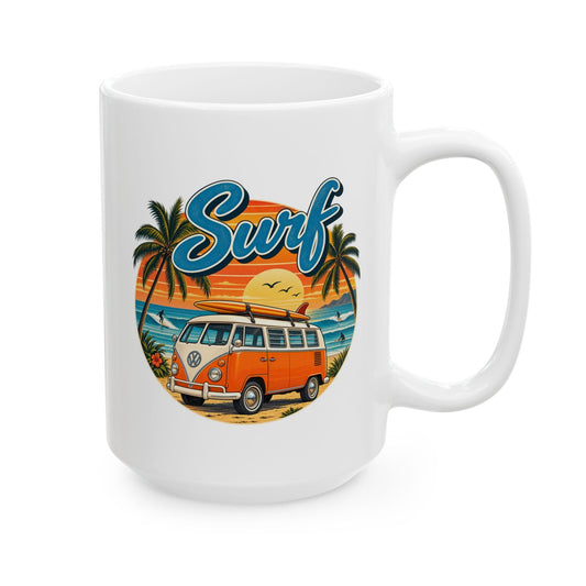 15oz Surf Van Coffee Mug | Durable White Ceramic Coffee Cup, Perfect Gift