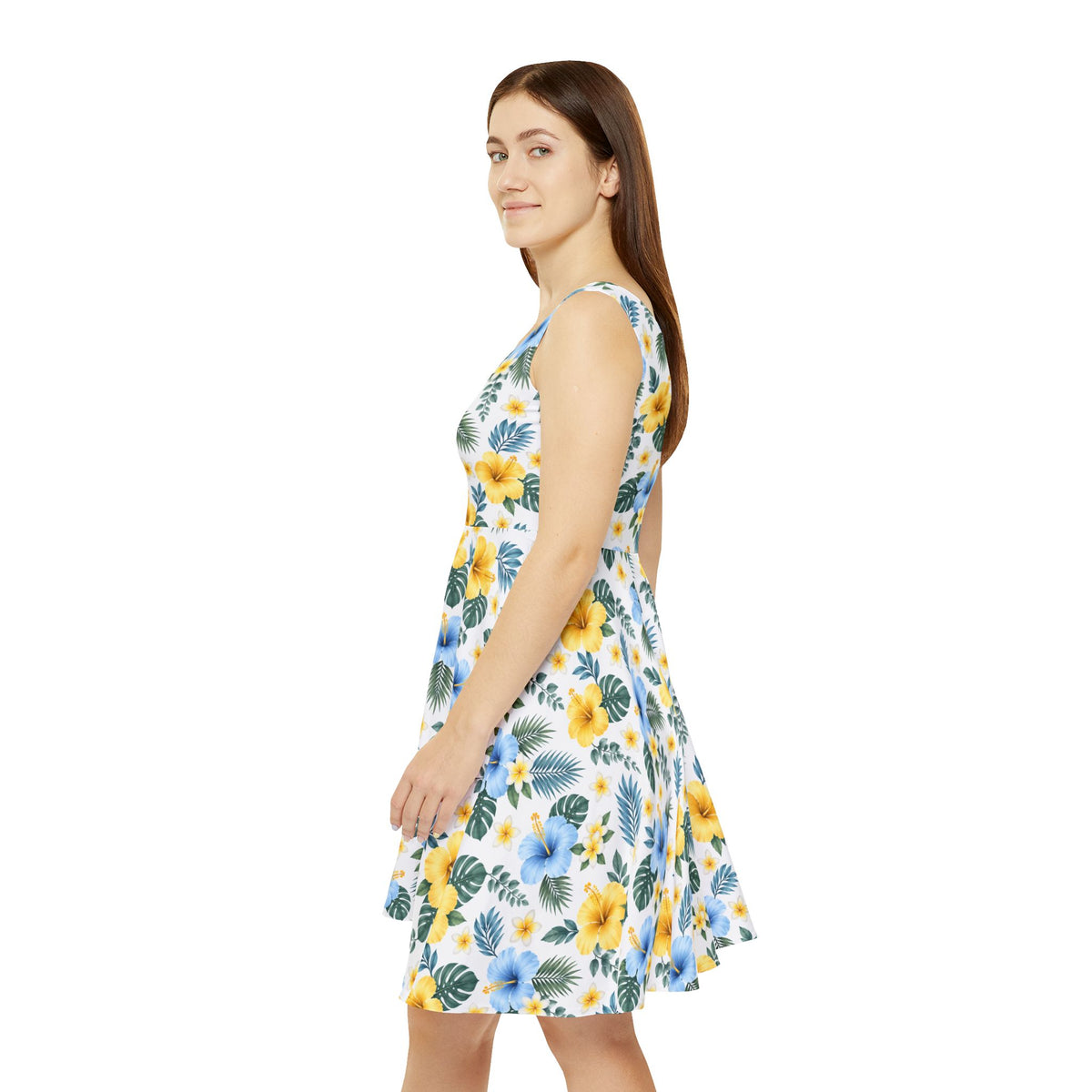 (STANDARD HSKIRT) Floral Dress | Asymmetrical Hawaiian Skirt, Scoop Shaped High Neckline
