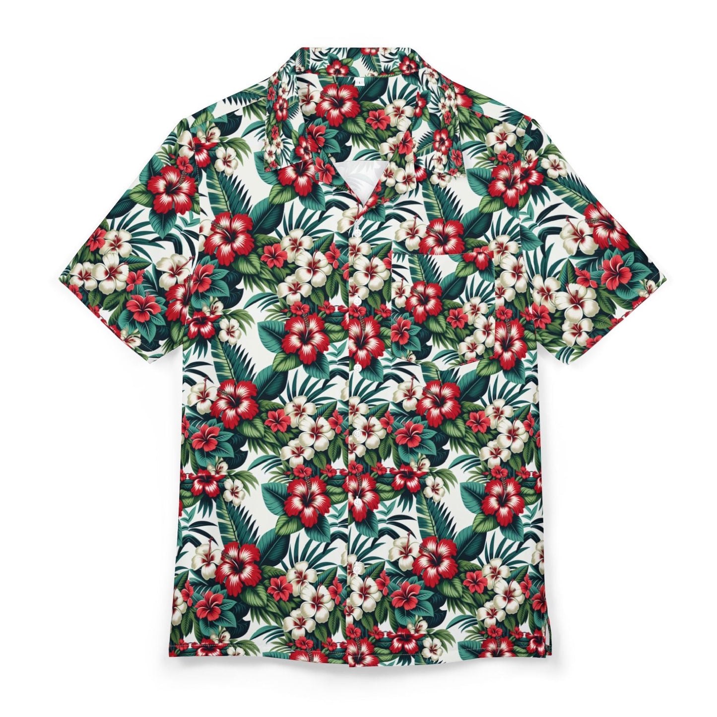 The Classic II - Hawaiian Button-Down Shirt, Red, Green, White, Soft Casual Feel
