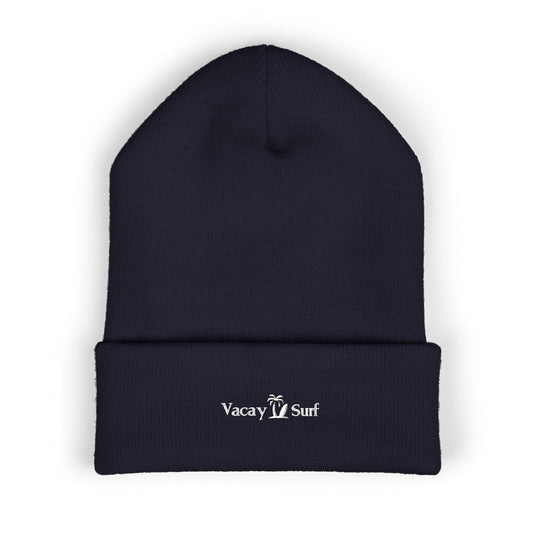Embroidered Vacay Surf Classic Cuffed Beanie - Cozy Knit Hat, Color Options