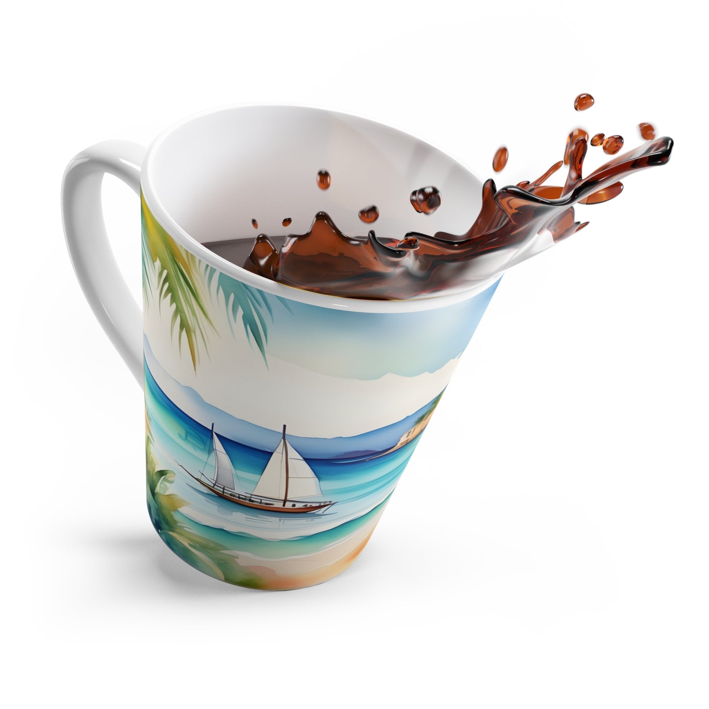 Latte Mug, Artistic Seascape Beach Design, Great for Morning Latte Coffee 12oz