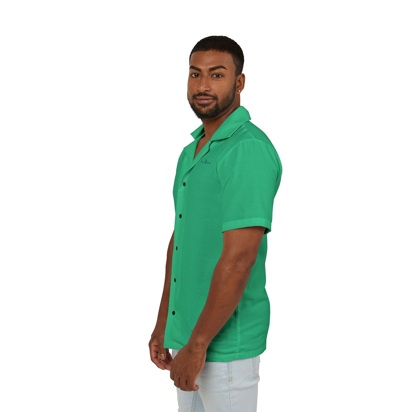 Men's Eco-Recycled Green Hawaiian Camp Shirt - Minimal, Soft, Lightweight