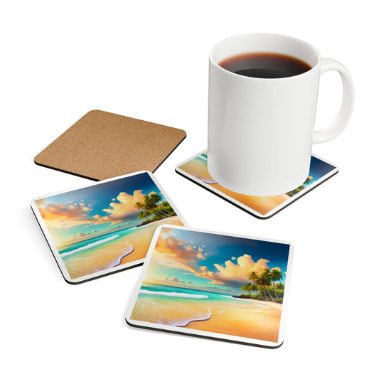 Coaster Set of 4 | Tropical Beach Design, Home Decor Drink Coasters