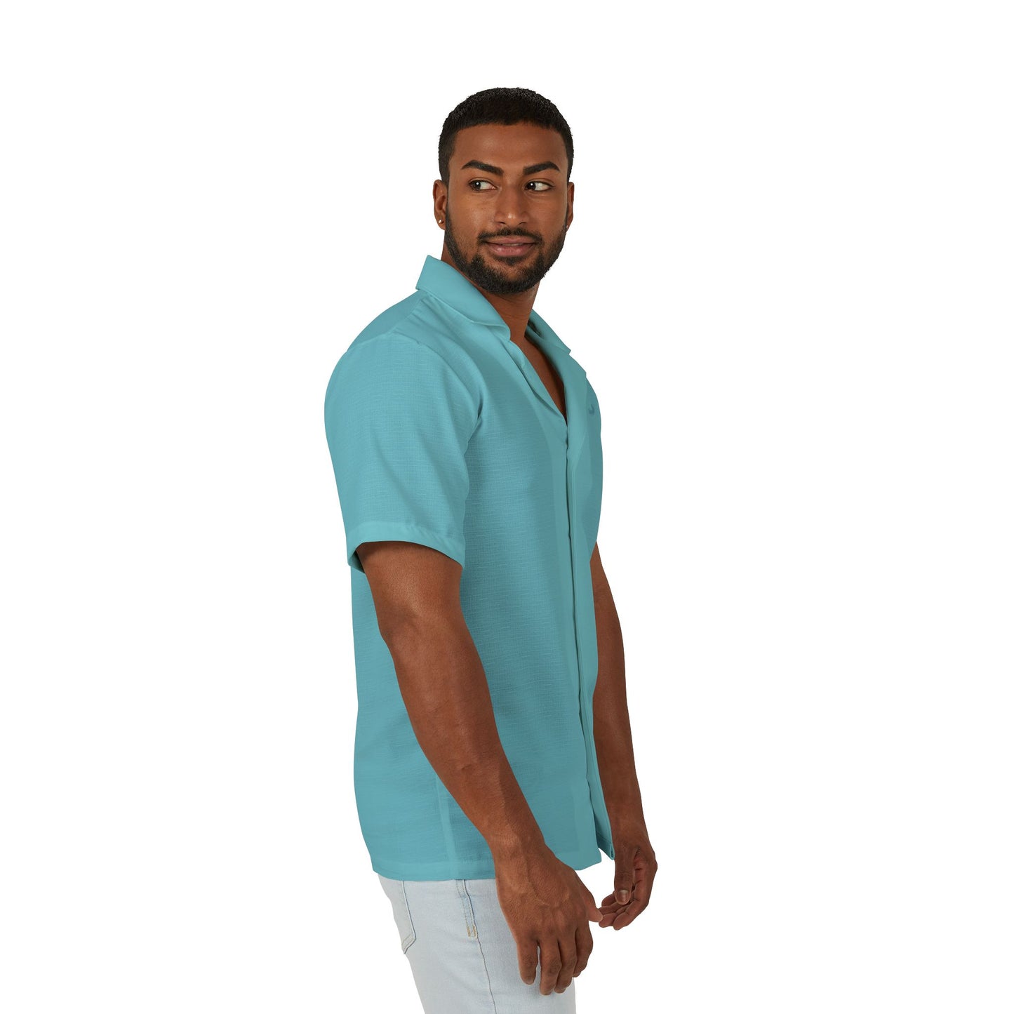 Men's Light Blue Eco-Recycled Hawaiian Camp Shirt - Minimal, Lightweight