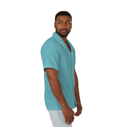Men's Light Blue Eco-Recycled Hawaiian Camp Shirt - Minimal, Lightweight