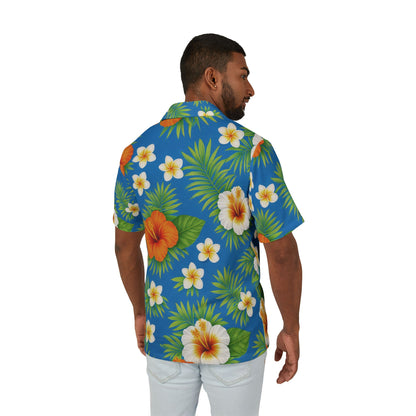 Men's Eco-Recycled Blue Green Hawaiian Camp Shirt - Lightweight, Recycled.