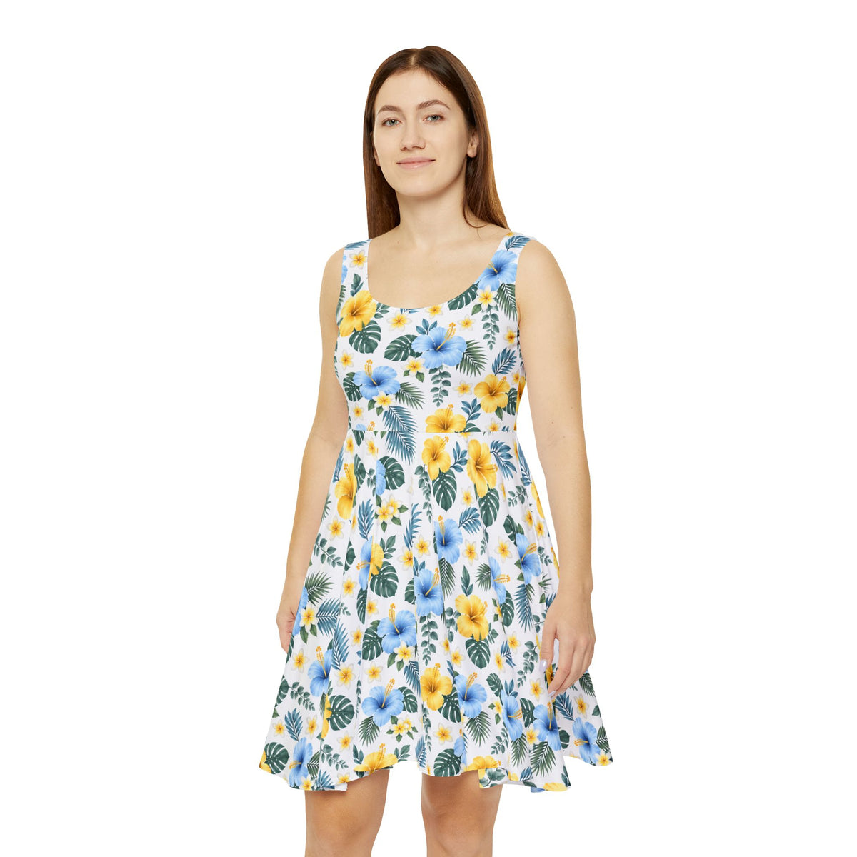 (STANDARD HSKIRT) Floral Dress | Asymmetrical Hawaiian Skirt, Scoop Shaped High Neckline