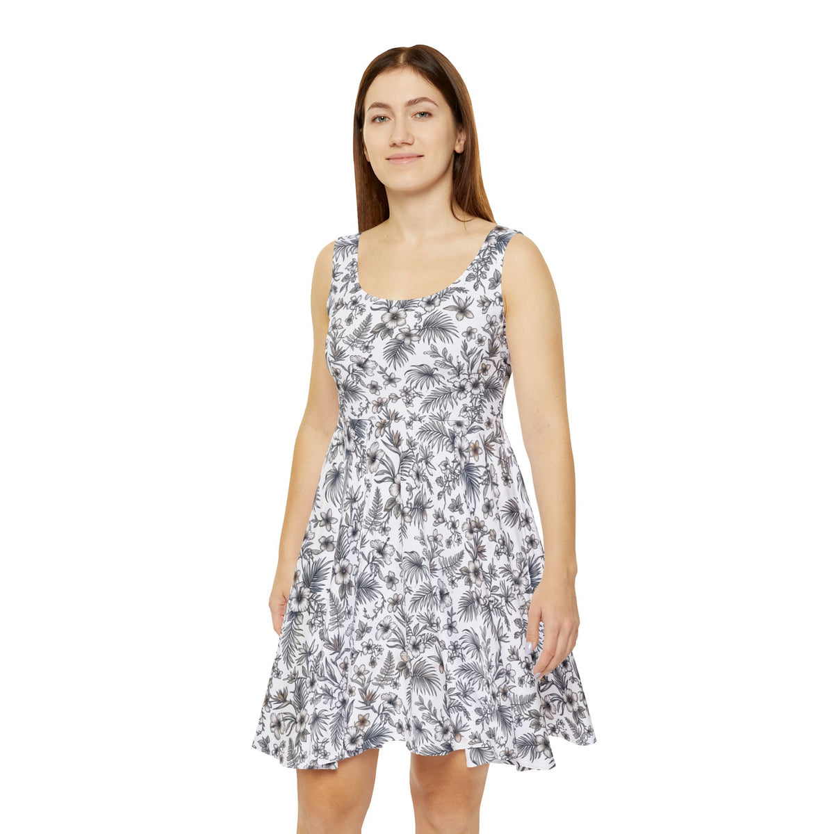 Floral Dress | Asymmetrical Hawaiian Skirt, Scoop Shaped High Neckline