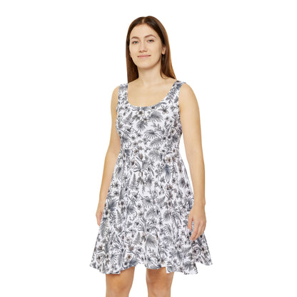 Floral Dress | Asymmetrical Hawaiian Skirt, Scoop Shaped High Neckline