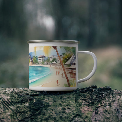 Tropical Paradise Enamel Mug, Beach Camping Cup, Coffee Mug, 12 oz