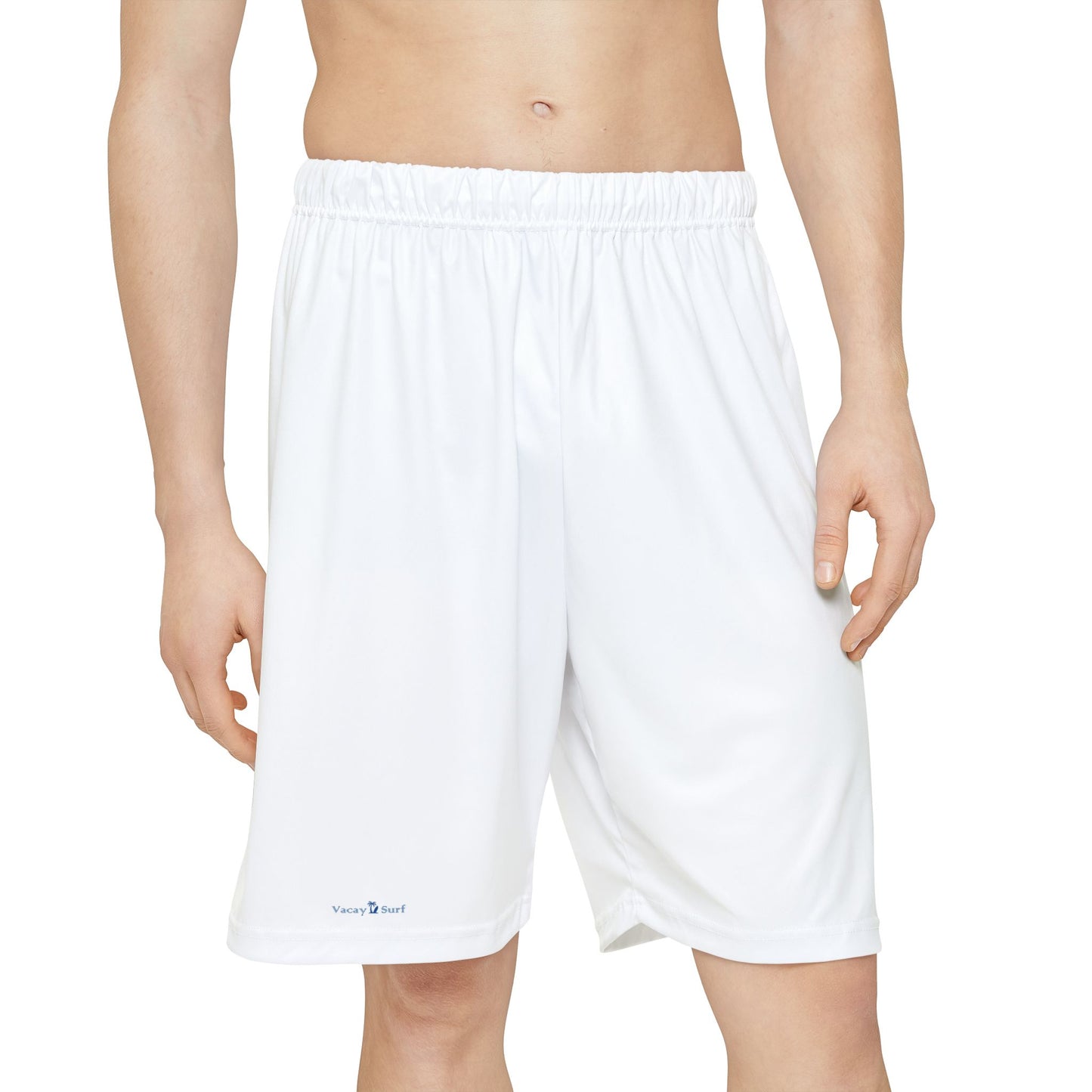 Vacay Surf Men’s Sports Shorts - Athletic Beach Shorts, Color: White