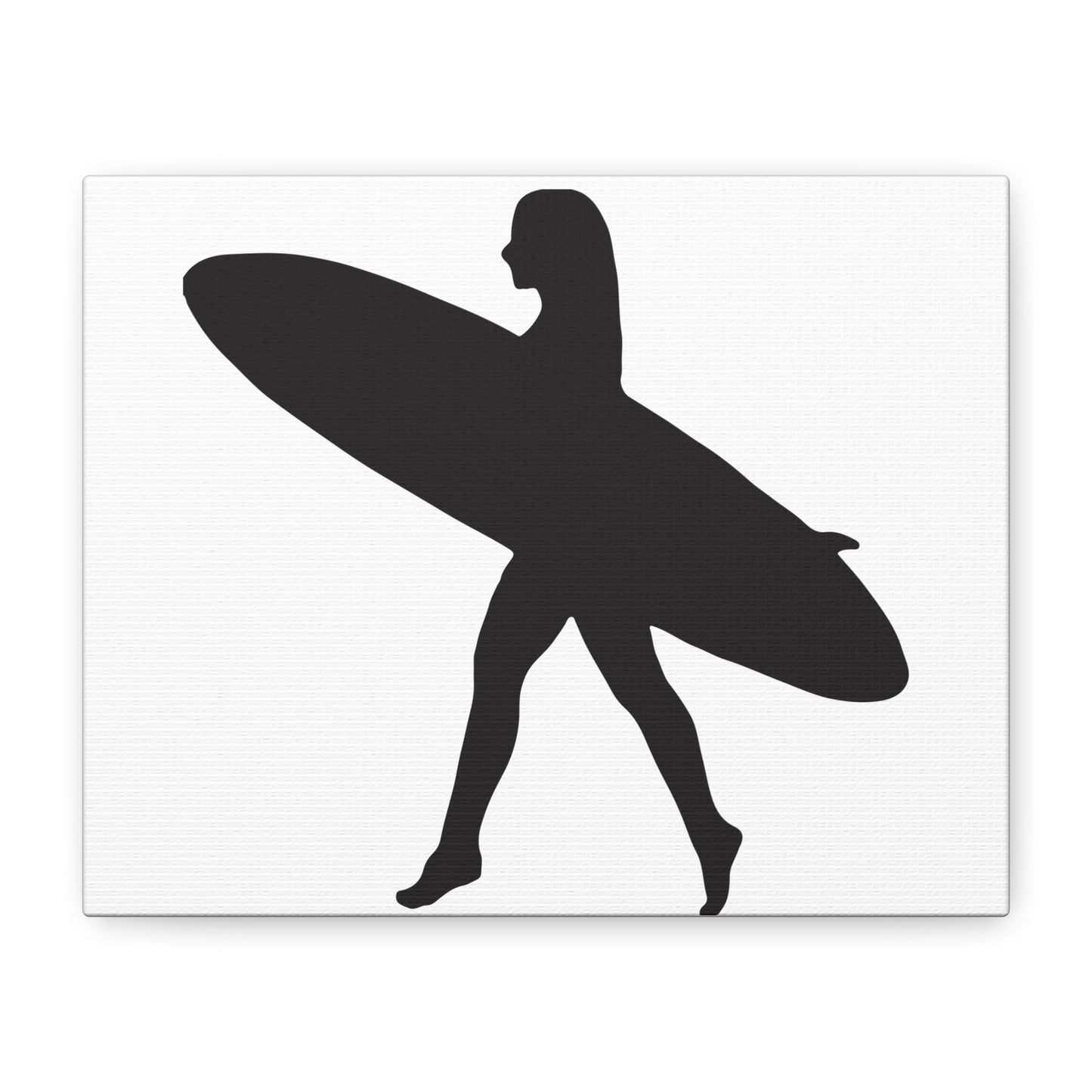'Surfer Sillouette'  10" x 8" Matte Canvas Wall Art - Black and White Print