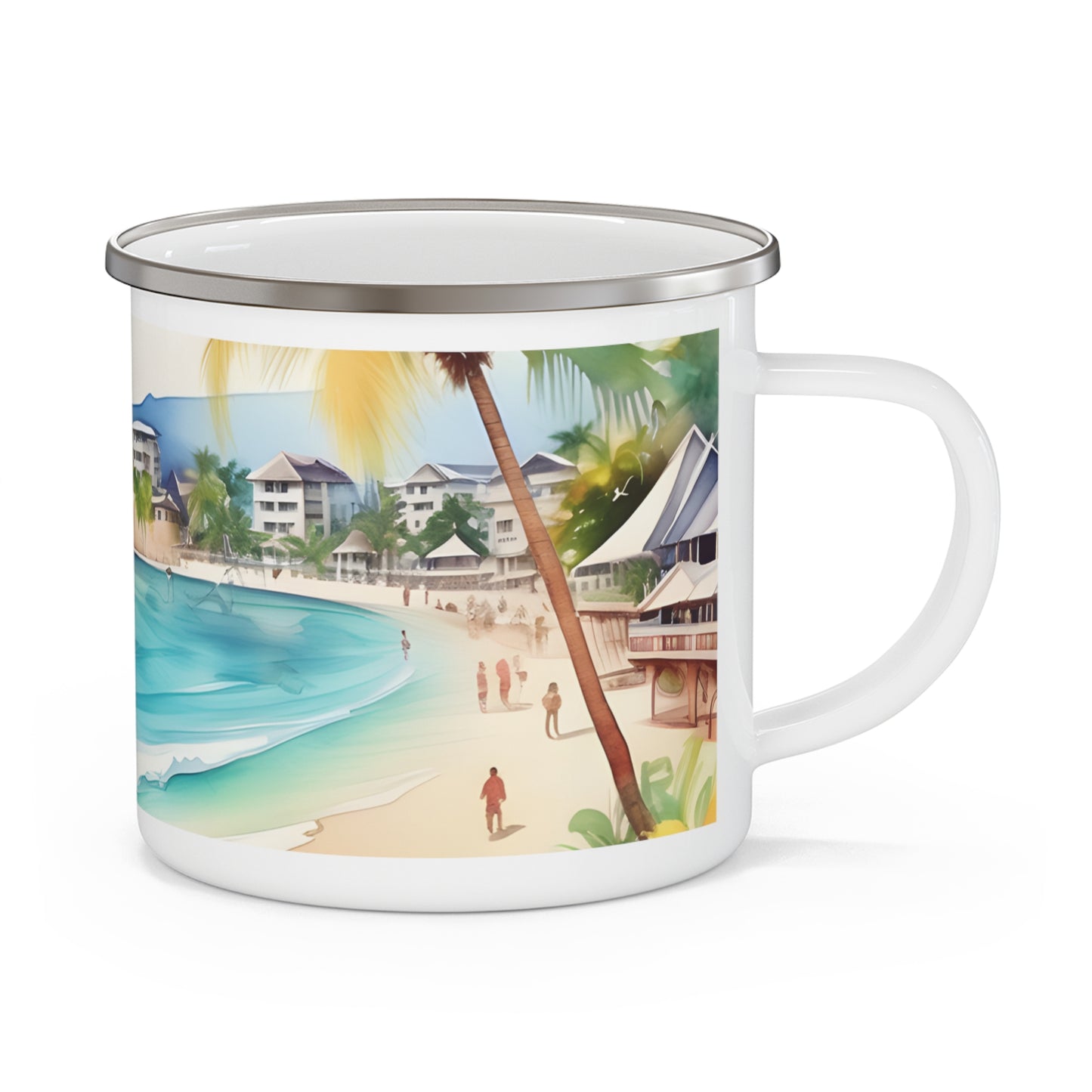 Tropical Paradise Enamel Mug, Beach Camping Cup, Coffee Mug, 12 oz