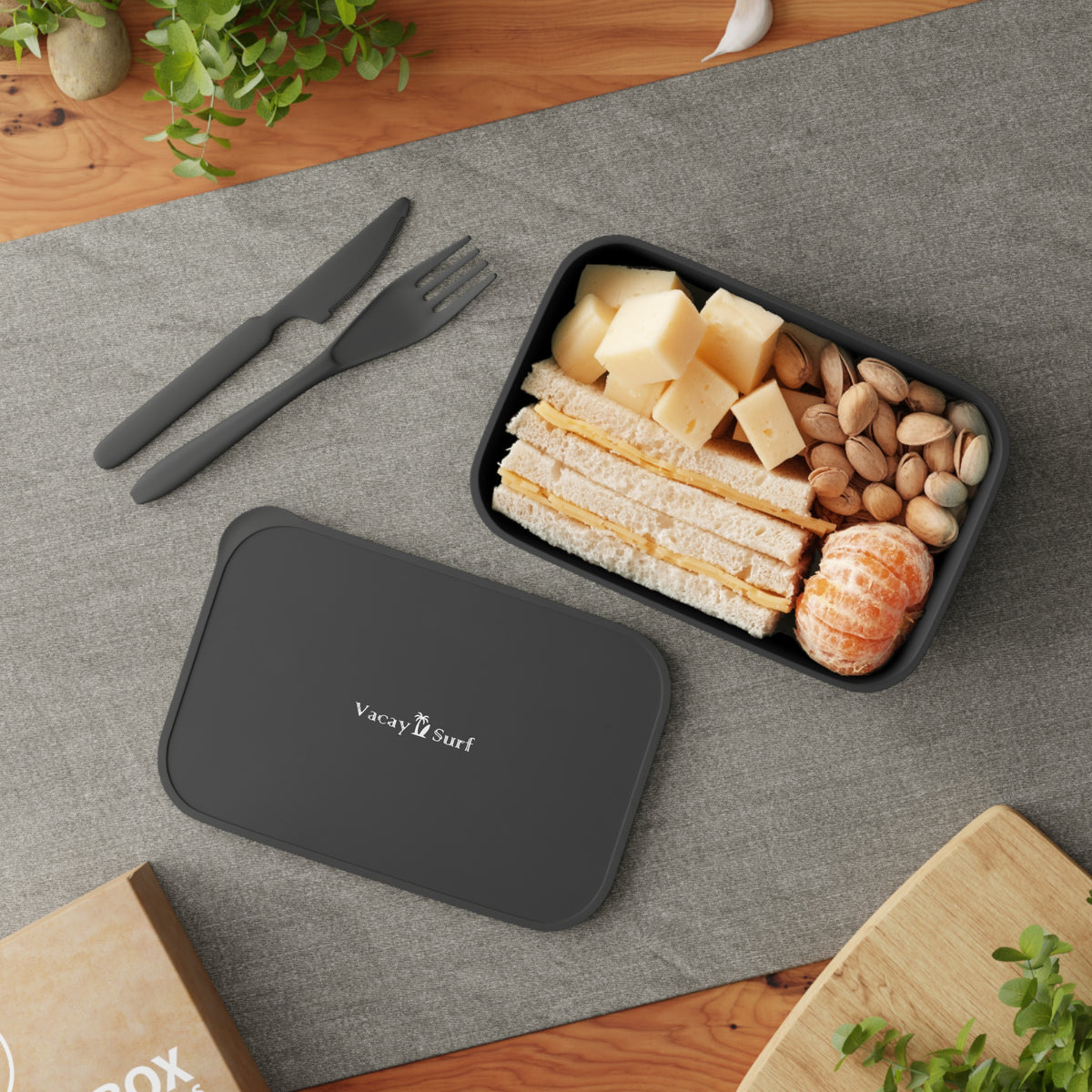 Sustainable Lunch / Bento Box | 100% PLA Bioplastic, Fitted Lid, Band, PLA Utensils