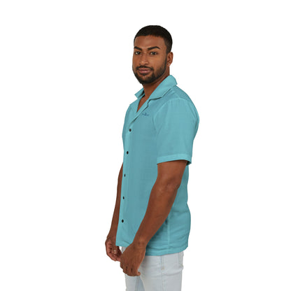 Men's Light Blue Eco-Recycled Hawaiian Camp Shirt - Minimal, Lightweight