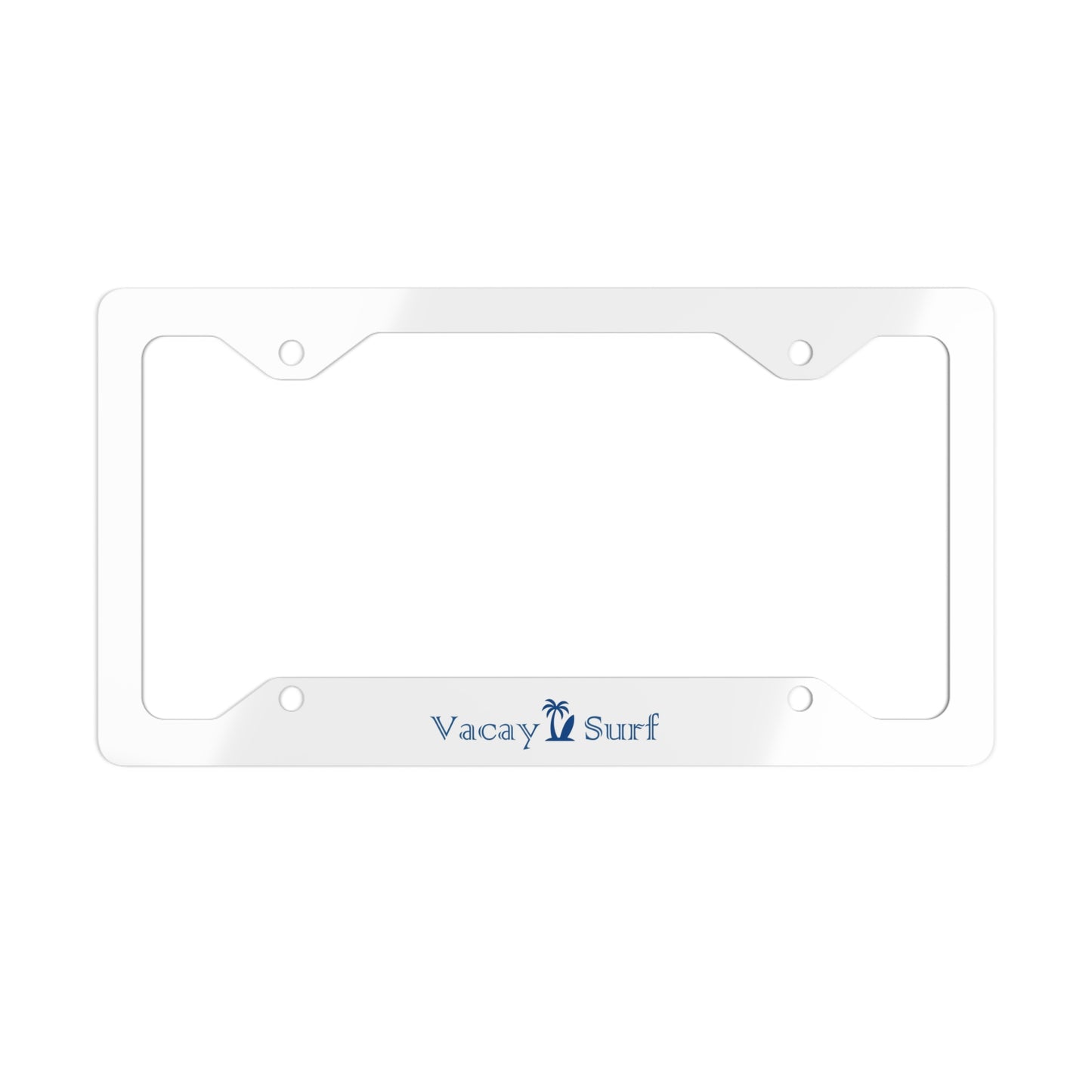 Vacay Surf Metal License Plate Frame — Stainless Steel Beach Car Accent