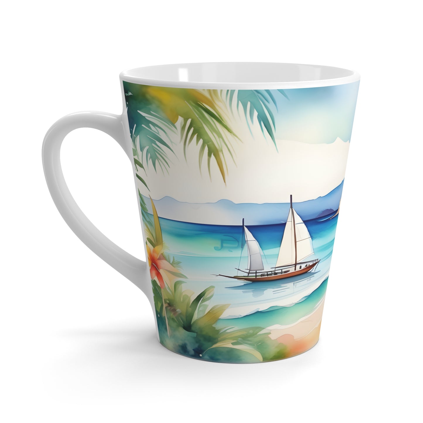 Latte Mug, Artistic Seascape Beach Design, Great for Morning Latte Coffee 12oz