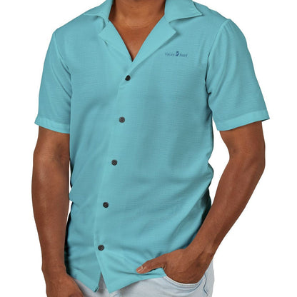 Men's Light Blue Eco-Recycled Hawaiian Camp Shirt - Minimal, Lightweight