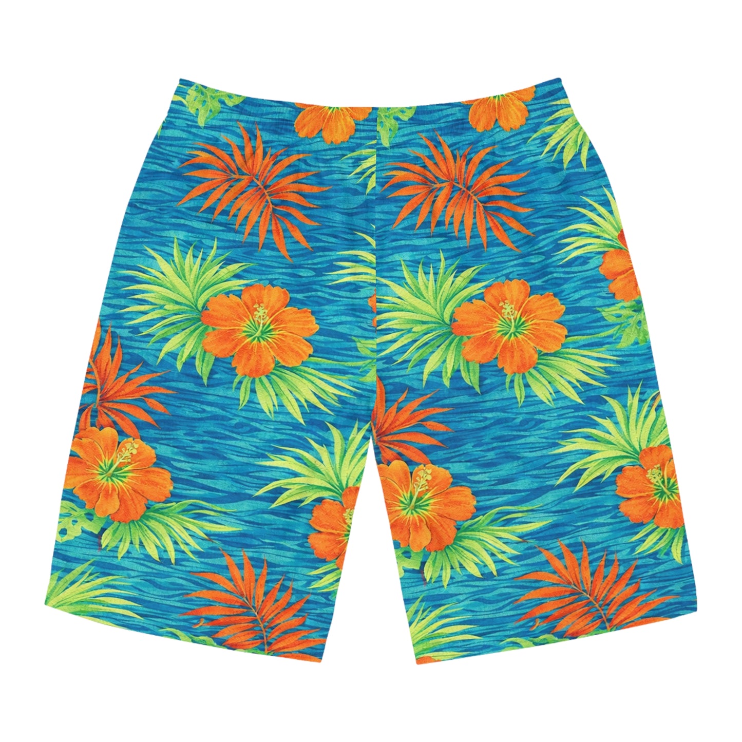 Boardshorts - All Over Hawaiian Print Board Shorts, Quick Dry Lightweight - Blue