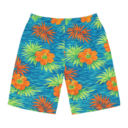 Boardshorts - All Over Hawaiian Print Board Shorts, Quick Dry Lightweight - Blue