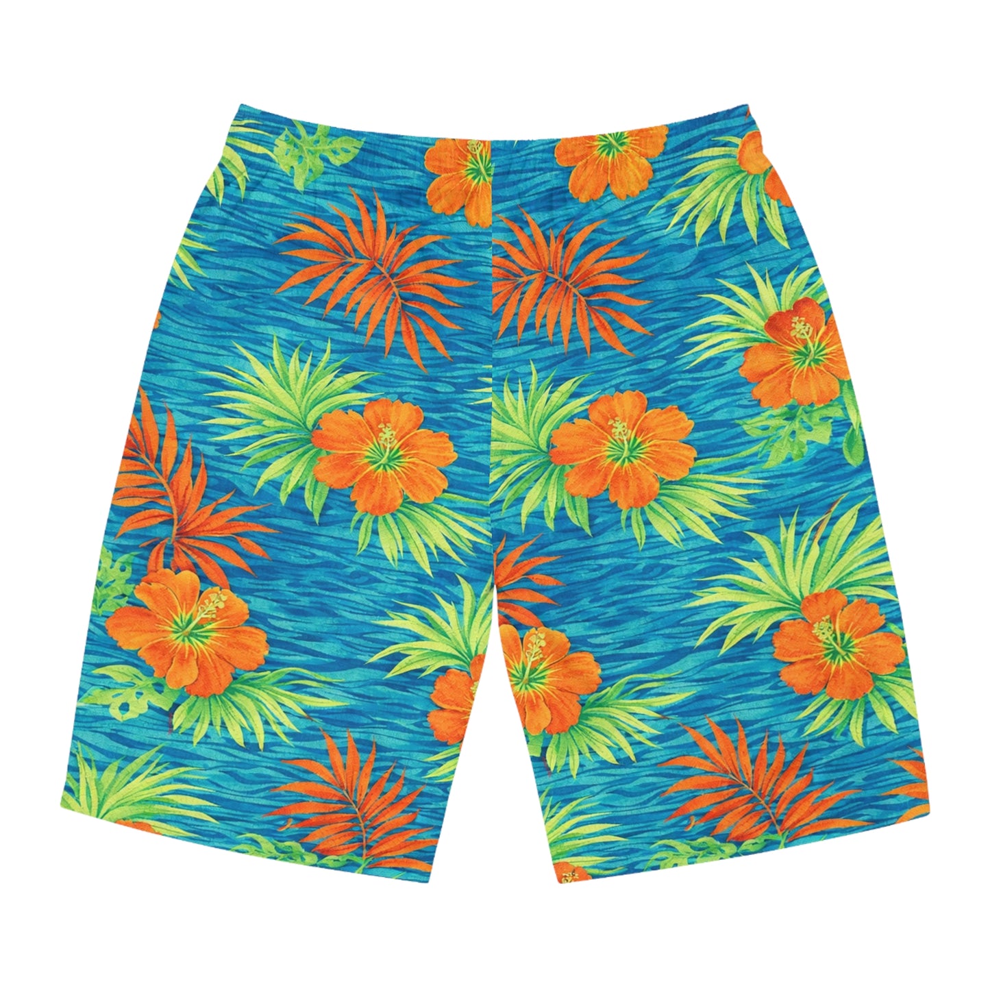 Boardshorts - All Over Hawaiian Print Board Shorts, Quick Dry Lightweight - Blue