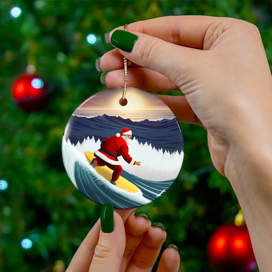Surfing Santa Ceramic Christmas Holiday Ornament | Perfect Xmas Gift