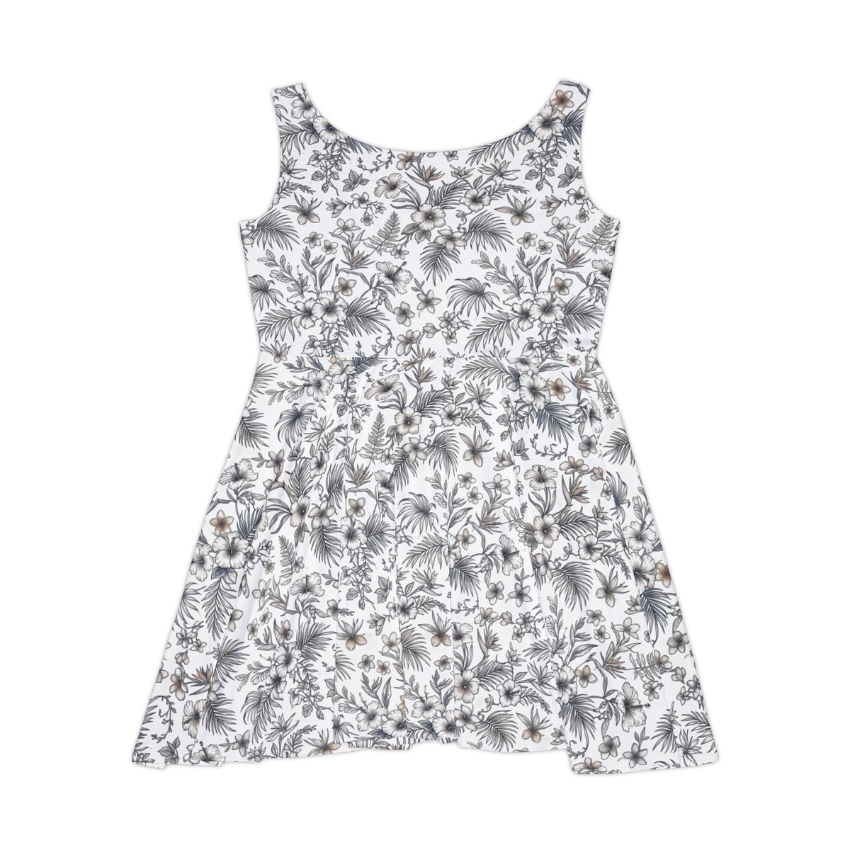 Floral Dress | Asymmetrical Hawaiian Skirt, Scoop Shaped High Neckline