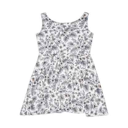 Floral Dress | Asymmetrical Hawaiian Skirt, Scoop Shaped High Neckline
