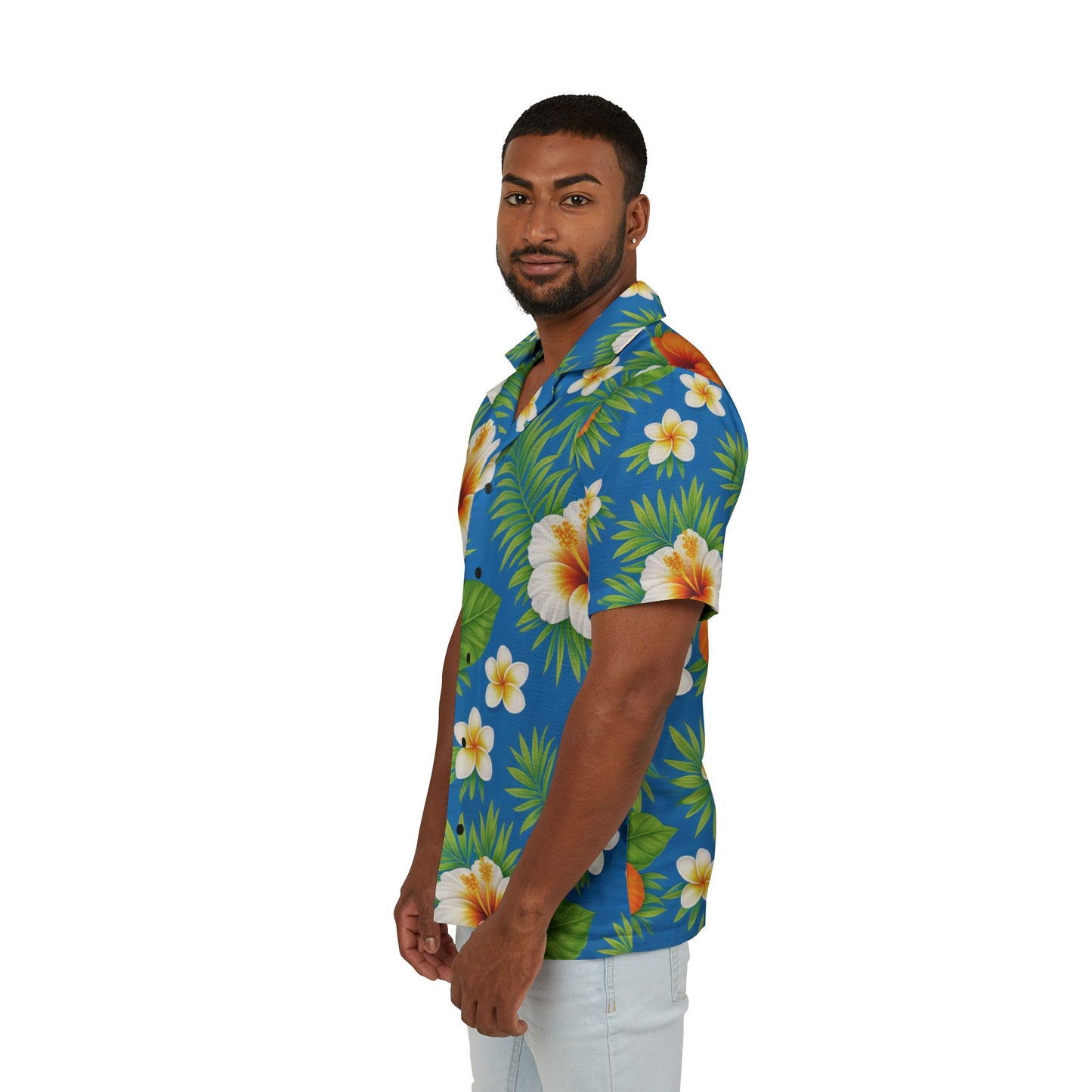 Men's Eco-Recycled Blue Green Hawaiian Camp Shirt - Lightweight, Recycled.