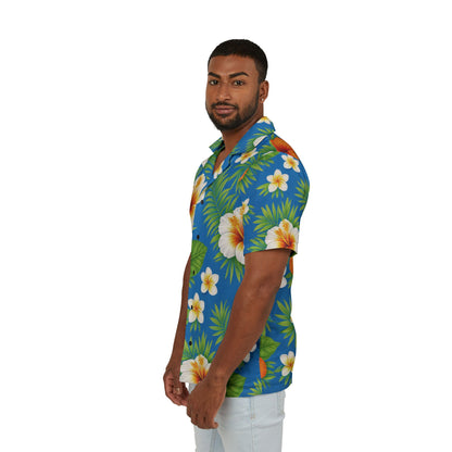 Men's Eco-Recycled Blue Green Hawaiian Camp Shirt - Lightweight, Recycled.