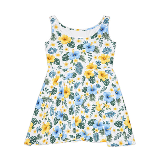 (STANDARD HSKIRT) Floral Dress | Asymmetrical Hawaiian Skirt, Scoop Shaped High Neckline