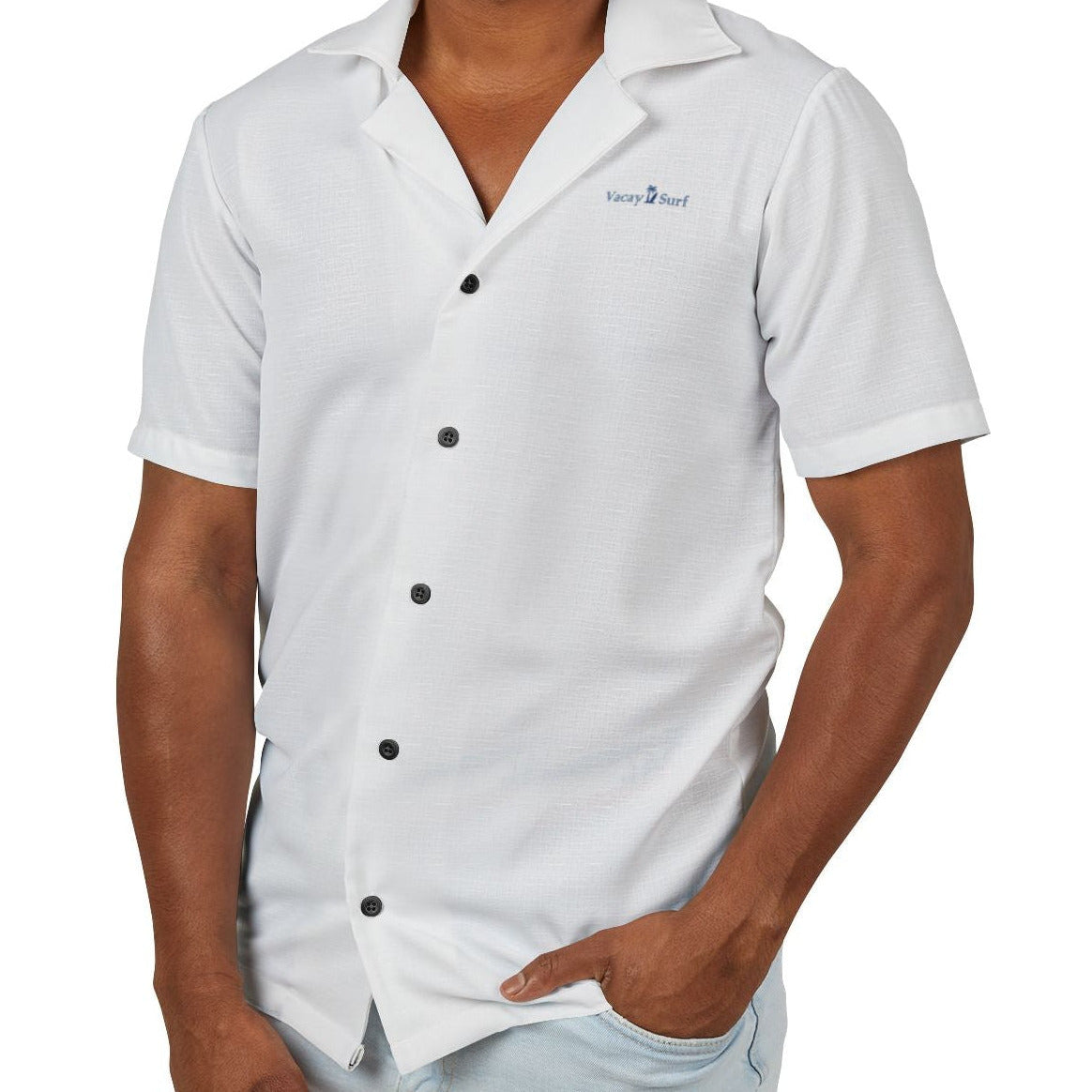Men's White Eco-Recycled Hawaiian Camp Shirt - Minimal, Soft, Lightweight