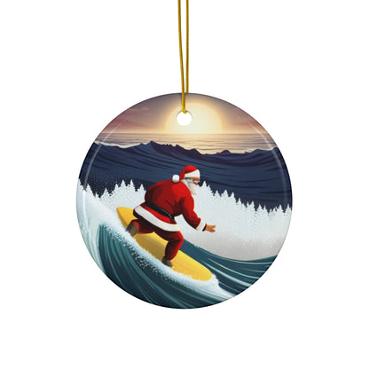 Surfing Santa Ceramic Christmas Holiday Ornament - Perfect Gift Ornament