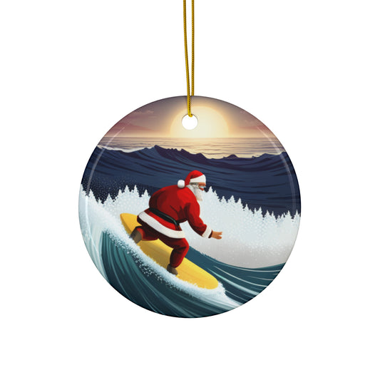 Surfing Santa Ceramic Christmas Holiday Ornament - Perfect Gift Ornament
