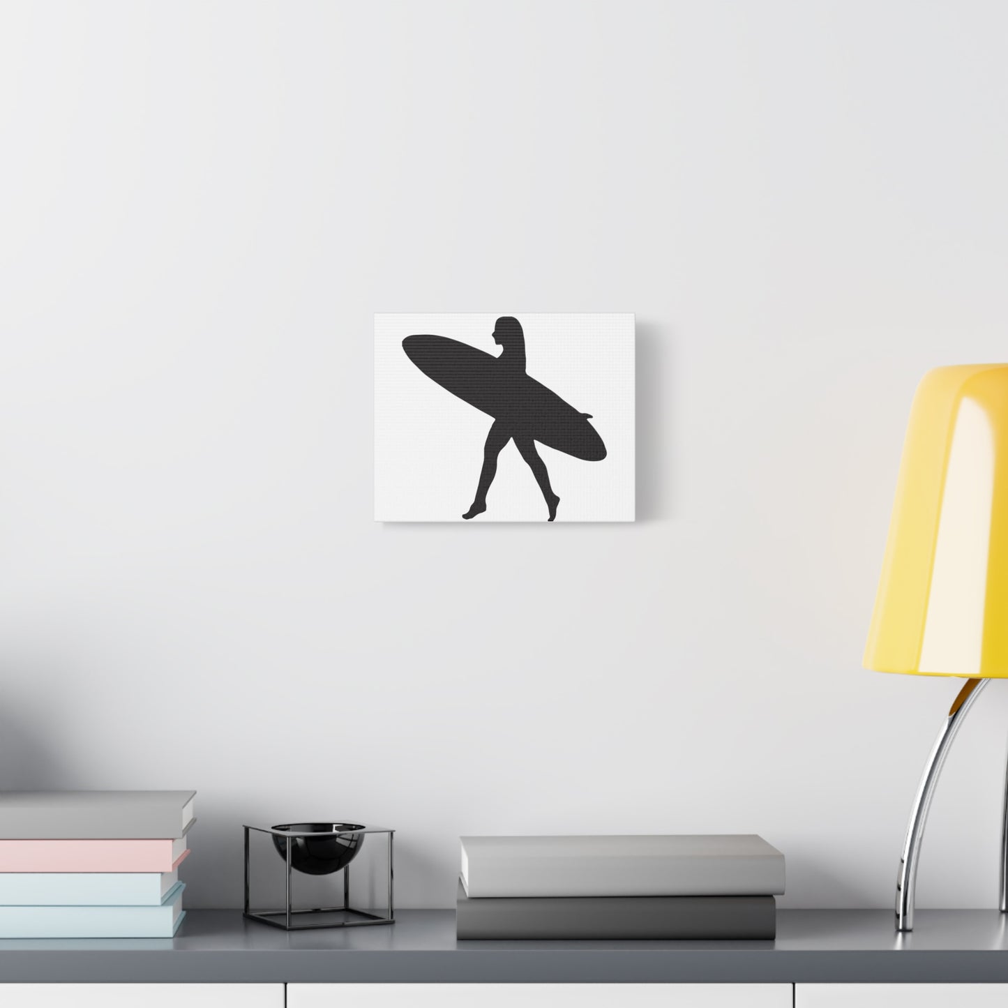 'Surfer Sillouette'  10" x 8" Matte Canvas Wall Art - Black and White Print