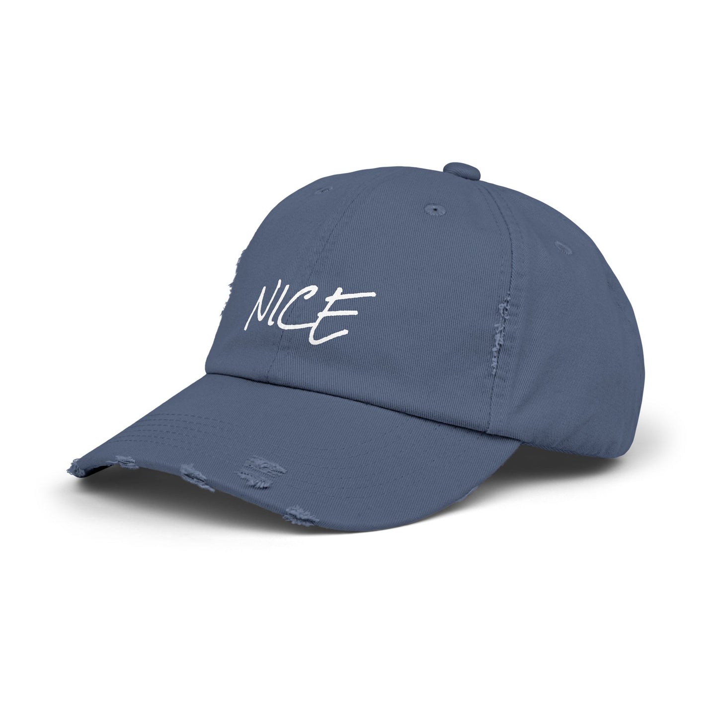 'Nice' Distressed Baseball Hat, Humorous Cap, 100% Cotton, Color Options