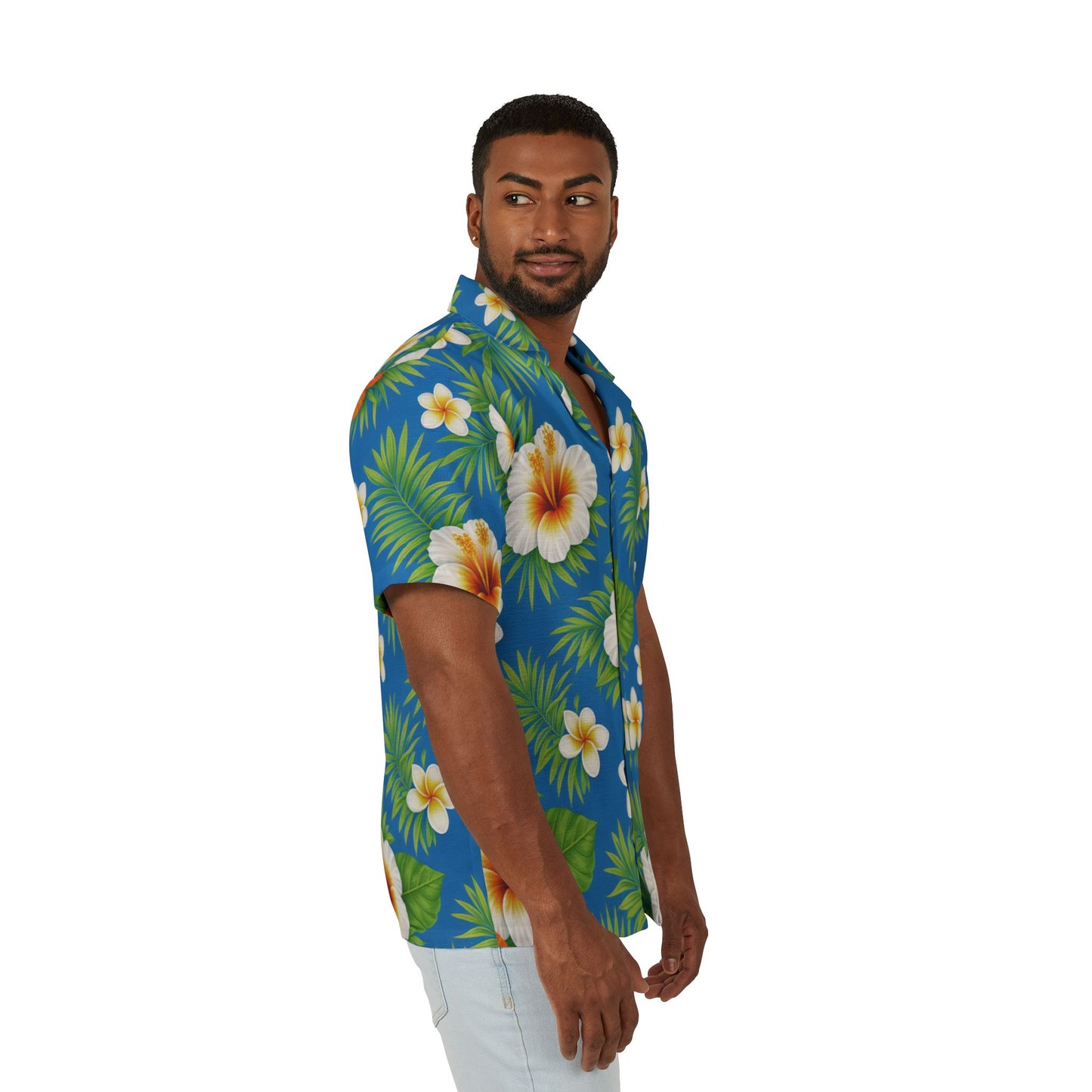 Men's Eco-Recycled Blue Green Hawaiian Camp Shirt - Lightweight, Recycled.
