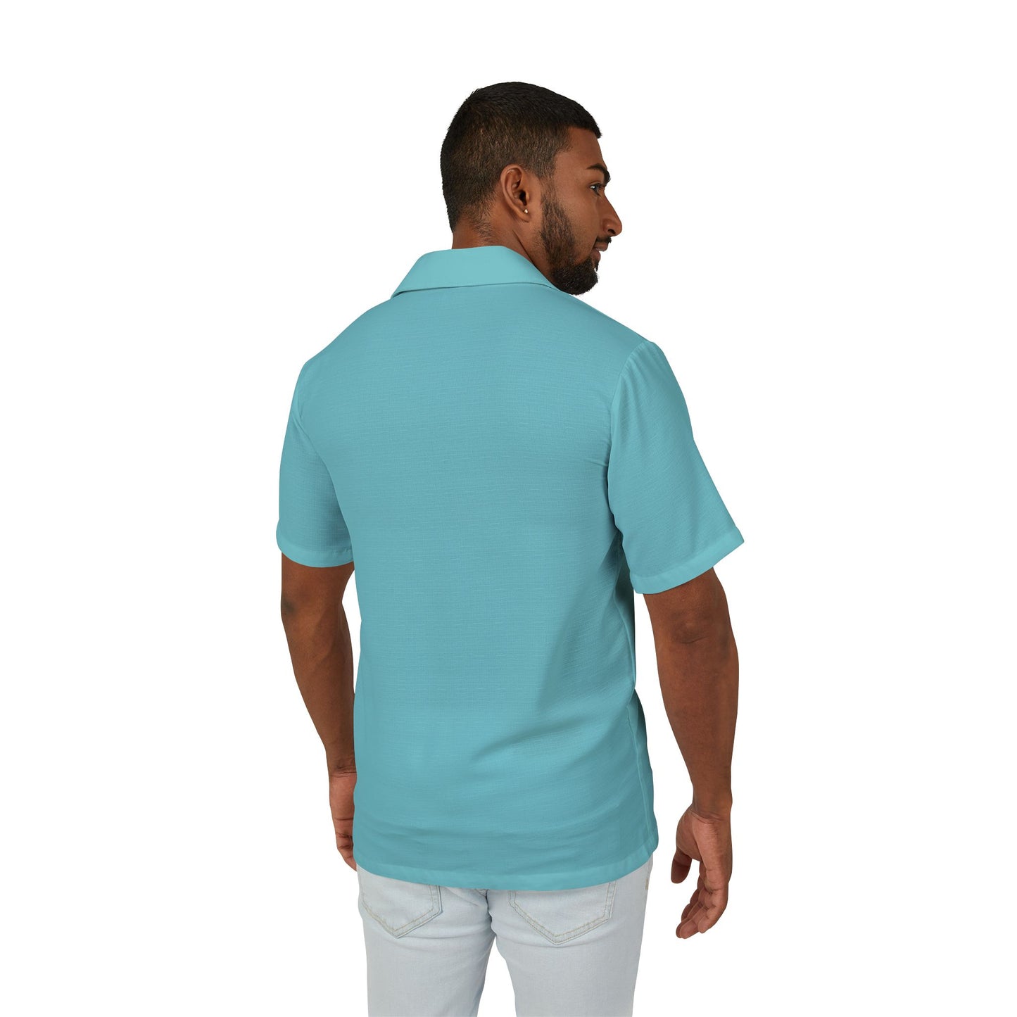 Men's Light Blue Eco-Recycled Hawaiian Camp Shirt - Minimal, Lightweight