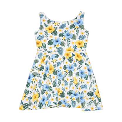 (STANDARD HSKIRT) Floral Dress | Asymmetrical Hawaiian Skirt, Scoop Shaped High Neckline