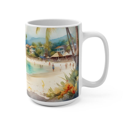 15oz Coastal Beach Art Seascape Mug | White Ceramic Cup, Perfect Gift